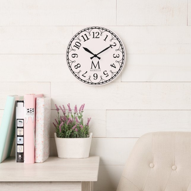 Vintage Monogrammed Pink Large Clock (Reading Room)