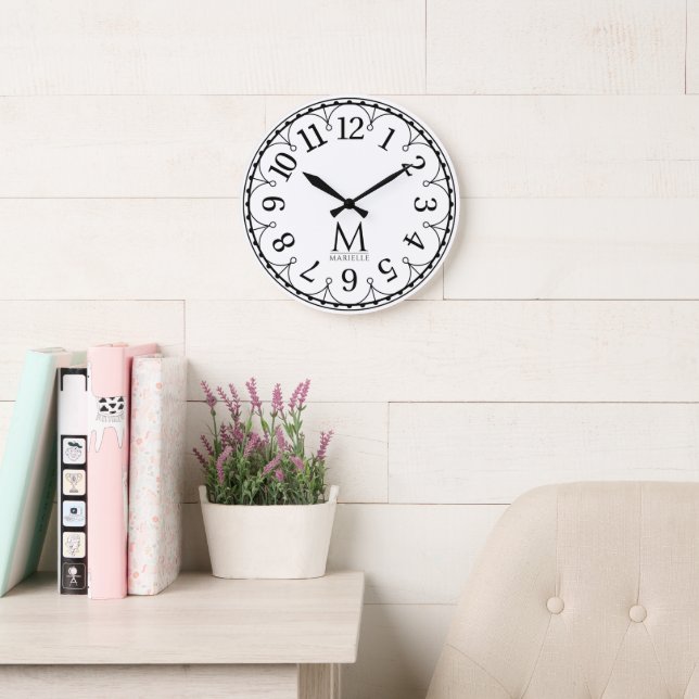Vintage Monogrammed White Large Clock (Reading Room)