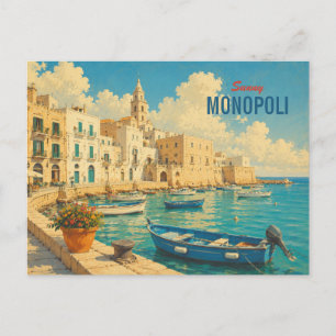 Vintage Monopoli Italy - Puglia Harbour Travel Holiday Postcard