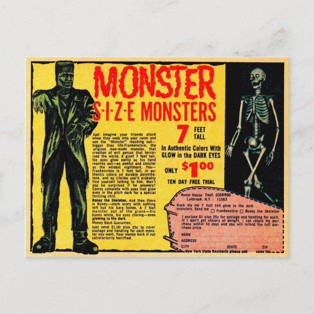 Vintage Monster Advertisement Postcard (Front)