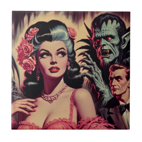 Vintage Monster Horror Girl  Ceramic Tile