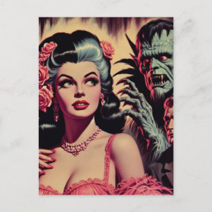 Vintage Monster Horror Girl Postcard