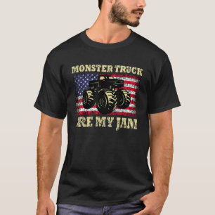 Vintage Monster Truck Are My Jam Usa Flag Cool Eng T-Shirt