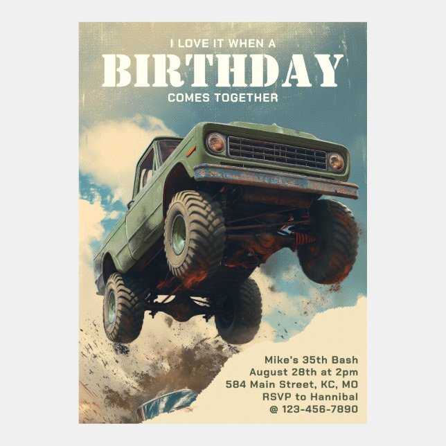 Vintage Monster Truck Race Birthday Invitation (Front)