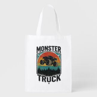 Vintage Monster Truck Sunset T-Shirt For Boy Men  Grocery Bag