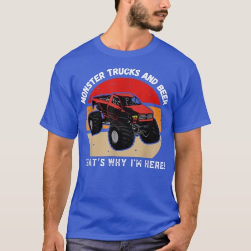 Vintage Monster Trucks And Beer Cool Retro Sunset  T_Shirt