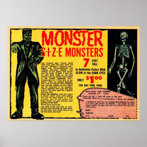 Vintage Monsters Advertisement Art Poster
