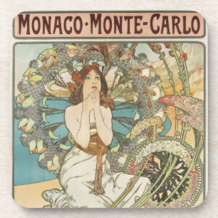 Vintage Mont-Carlo Poster by Alphonse Mucha Beverage Coaster