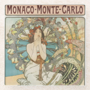 Vintage Mont-Carlo Poster by Alphonse Mucha Glass Coaster