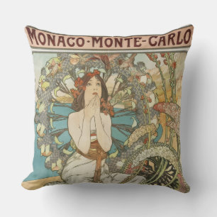 Vintage Mont-Carlo Poster by Alphonse Mucha  Throw Pillow