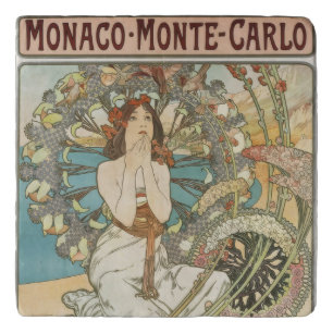 Vintage Mont-Carlo Poster by Alphonse Mucha Trivet