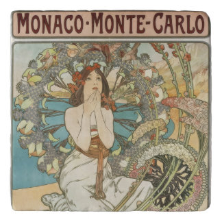 Vintage Mont-Carlo Poster by Alphonse Mucha  Trivet