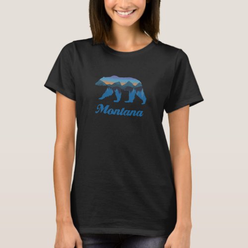 Vintage Montana Bear Sunset Mountain Tree T_Shirt