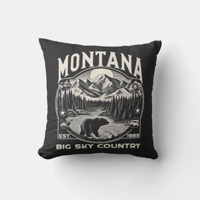Vintage Montana Big Sky Country Throw Pillow (Front)
