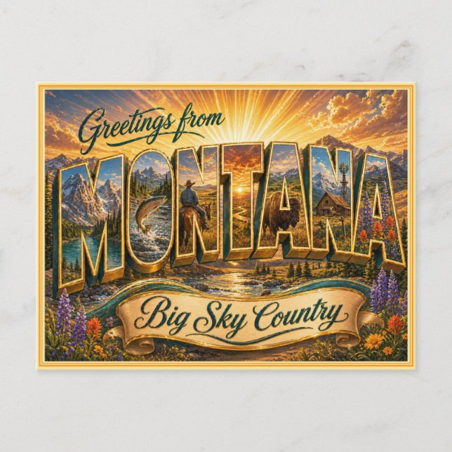 Vintage Montana Greeting From Postcard (Front)