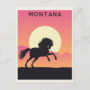 Vintage Montana Horse Mountain Sunset Travel Postcard
