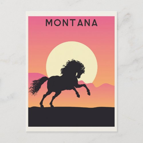 Vintage Montana Horse Mountain Sunset Travel Postcard