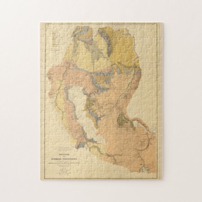 Vintage Montana & Wyoming Geological Map (1872) Jigsaw Puzzle (Vertical)