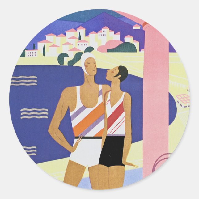 Vintage Monte Carlo Beach Classic Round Sticker (Front)