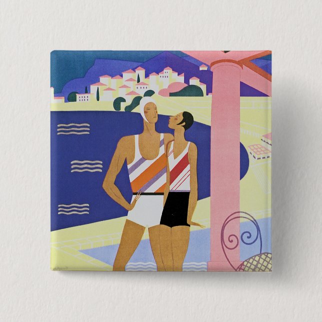 Vintage Monte Carlo Beach Pinback Button (Front)