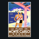 Vintage Monte Carlo Beach Poster<br><div class="desc">Vintage Monte Carlo Beach travel poster with  Art Deco fashion and styling.</div>