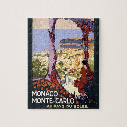 Vintage Monte Carlo Monaco Scenic Illustration Jigsaw Puzzle | Zazzle.com