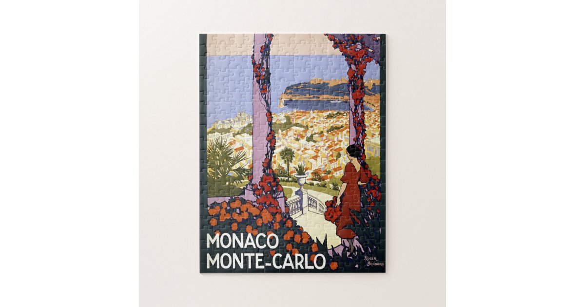 Vintage Monte Carlo Monaco Travel Illustration Jigsaw Puzzle | Zazzle