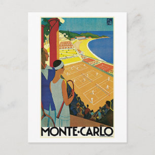 Vintage Monte Carlo Tennis Travel Ad Postcard