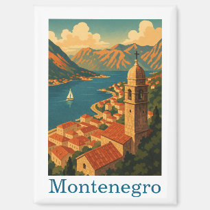 Vintage Montenegro Kotor Bay Balkan Travel Magnet