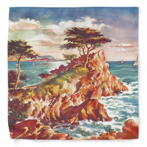 Vintage Monterey Coastline Californian Tourism USA Bandana