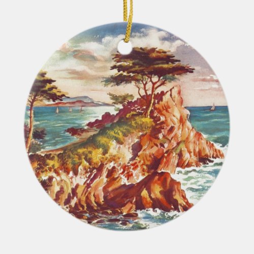 Vintage Monterey Coastline Californian Tourism USA Ceramic Ornament