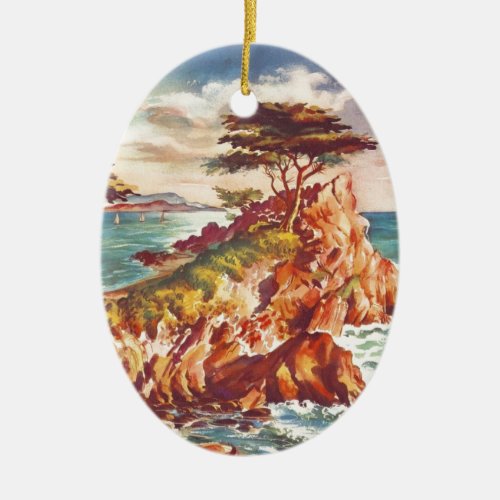 Vintage Monterey Coastline Californian Tourism USA Ceramic Ornament