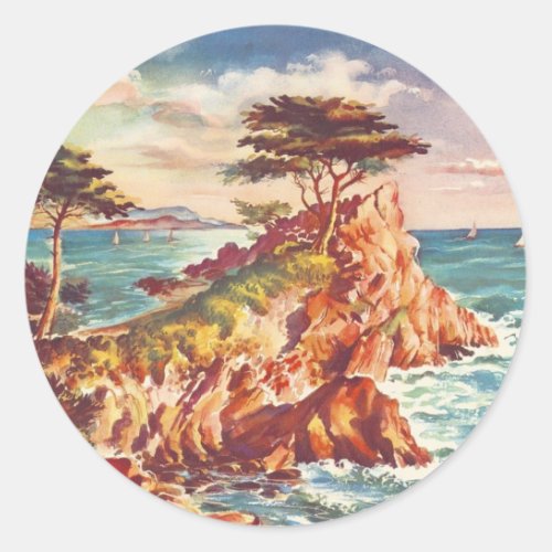 Vintage Monterey Coastline Californian Tourism USA Classic Round Sticker