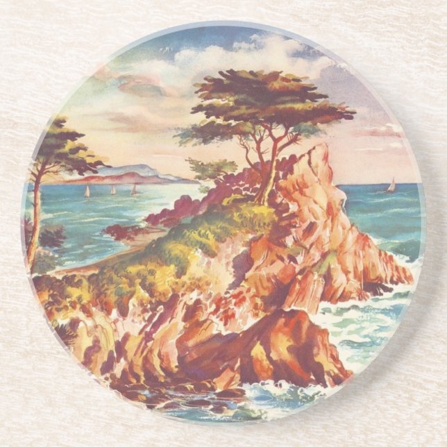 Vintage Monterey Coastline Californian Tourism USA Coaster (Front)