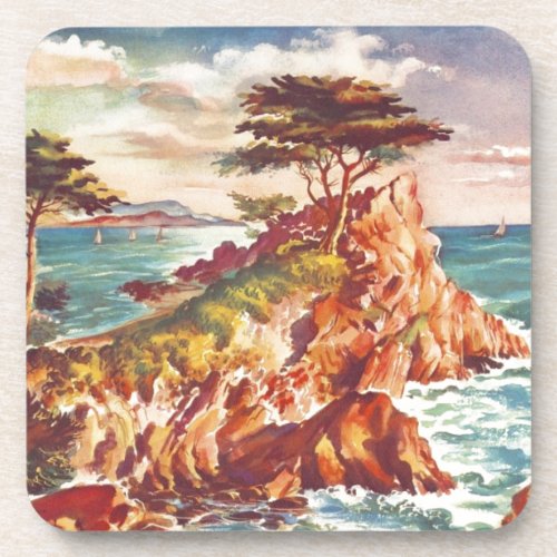 Vintage Monterey Coastline Californian Tourism USA Drink Coaster