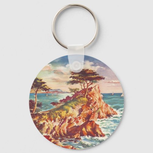 Vintage Monterey Coastline Californian Tourism USA Keychain