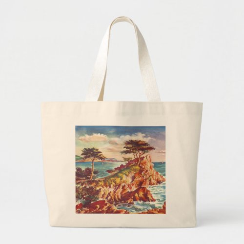 Vintage Monterey Coastline Californian Tourism USA Large Tote Bag