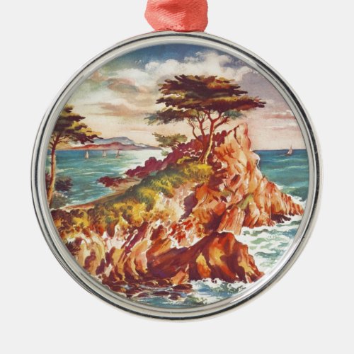 Vintage Monterey Coastline Californian Tourism USA Metal Ornament