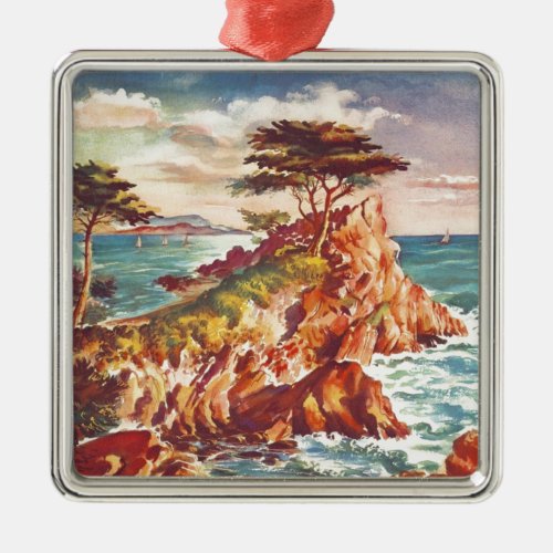 Vintage Monterey Coastline Californian Tourism USA Metal Ornament