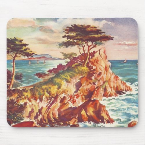 Vintage Monterey Coastline Californian Tourism USA Mouse Pad