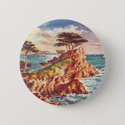 Vintage Monterey Coastline Californian Tourism USA Pinback Button