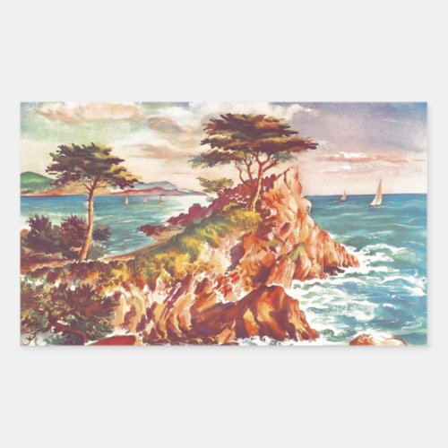 Vintage Monterey Coastline Californian Tourism USA Rectangular Sticker