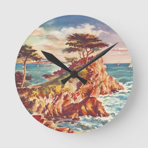 Vintage Monterey Coastline Californian Tourism USA Round Clock