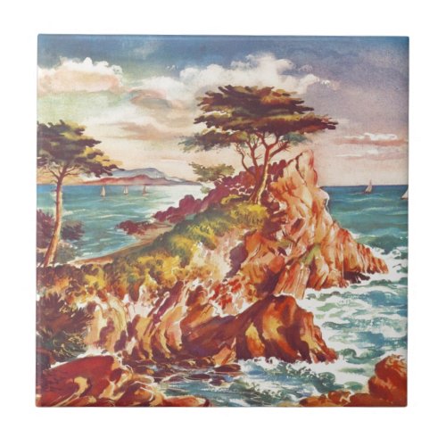 Vintage Monterey Coastline Californian Tourism USA Tile