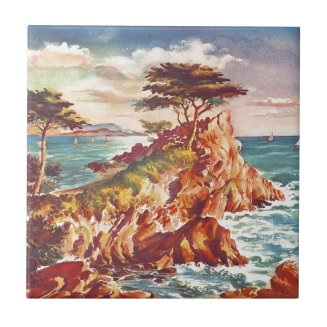 Vintage Monterey Coastline Californian Tourism USA Tile (Front)