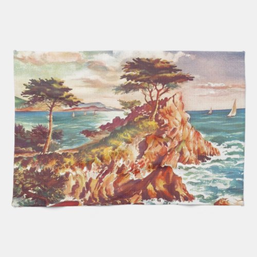 Vintage Monterey Coastline Californian Tourism USA Towel