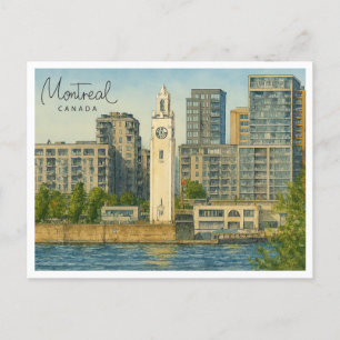 Vintage Montreal Skyline Canada Watercolor Holiday Postcard