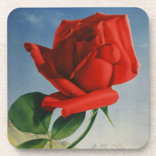 Vintage Montreux Red Rose Switzerland Geneva Lake Coaster