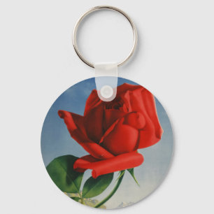 Vintage Montreux Red Rose Switzerland Geneva Lake Keychain