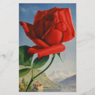 Vintage Montreux Red Rose Switzerland Geneva Lake Stationery